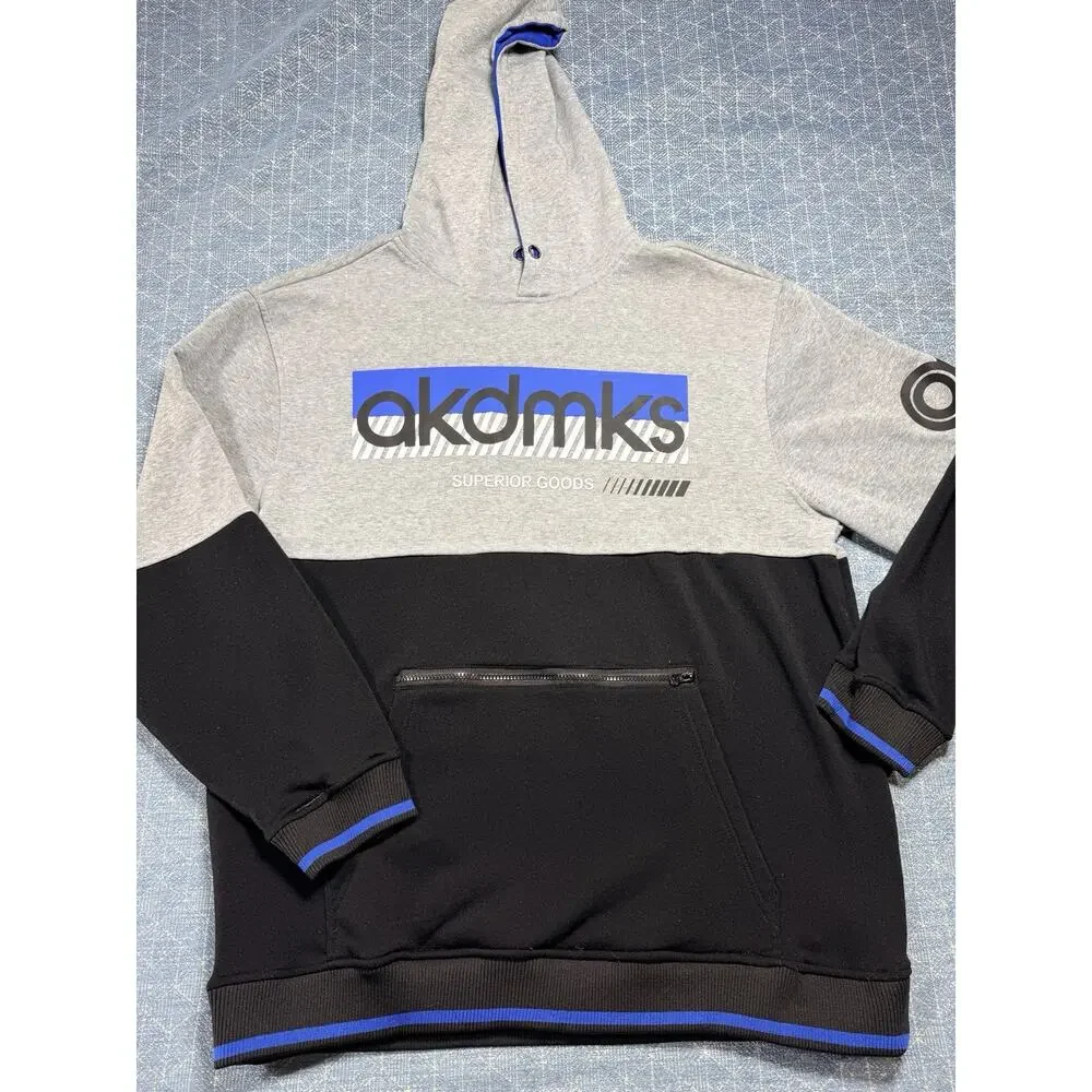 Akademiks Superior Goods Colorblock Big Man Hoodie 3XL Grey Black Blue Logo